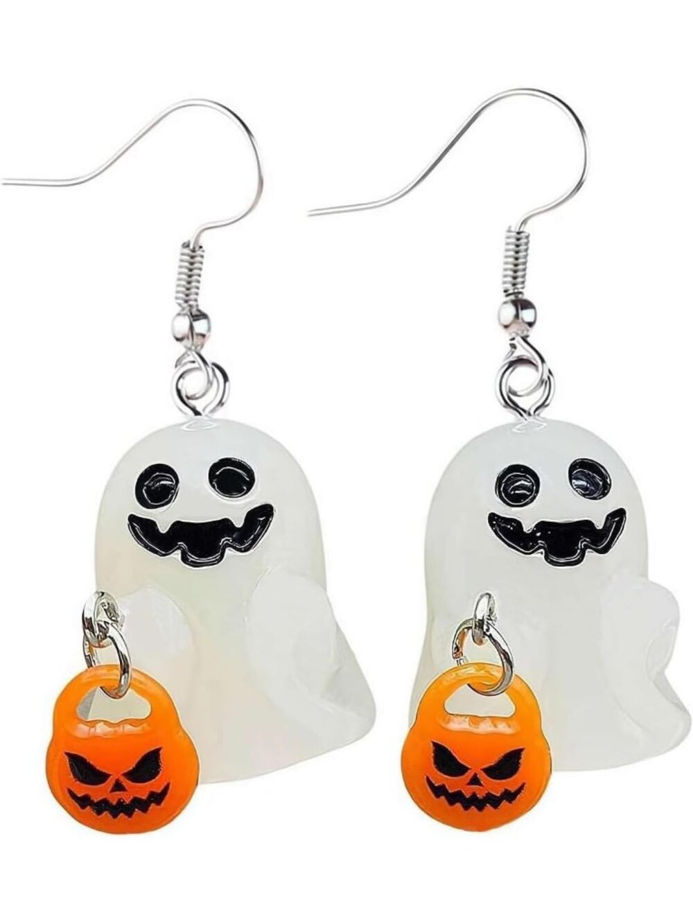 Women's White Ghost Pumpkin Luminous Glow-In-The-Dark Ghost Halloween Earrings